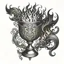 an ancient gothic chalice with fire coming out of the top tattoo design idea