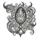 an ancient gothic chalice with fire coming out of the top tattoo design idea