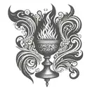 an ancient gothic chalice with fire coming out of the top tattoo design idea