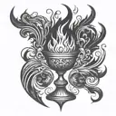an ancient gothic chalice with fire coming out of the top tattoo design idea