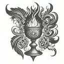 an ancient gothic chalice with fire coming out of the top tattoo design idea
