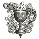 an ancient gothic chalice with fire coming out of the top tattoo design idea