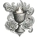 an ancient gothic chalice with fire coming out of the top tattoo design idea