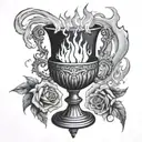 an ancient gothic chalice with fire coming out of the top tattoo design idea
