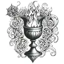 an ancient gothic chalice with fire coming out of the top tattoo design idea