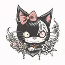 a creepy gothic kuromi hello kitty tattoo design idea