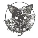 a creepy gothic kuromi hello kitty tattoo design idea