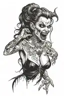 a sexy nude female vampire posing and showing fangs tattoo design idea