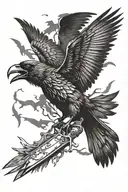 a gothic raven flying and holding a knife tattoo design idea