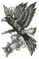 a gothic raven flying and holding a knife tattoo design idea