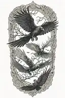 evil gothic crow flying tattoo design idea