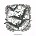 three small creepy bats flying around tattoo design idea