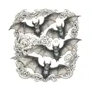 three small creepy bats flying around tattoo design idea