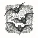 three small creepy bats flying around tattoo design idea