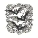 three small creepy bats flying around tattoo design idea