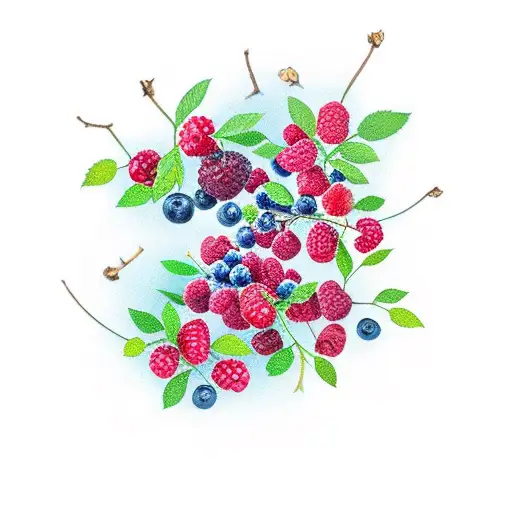 raspberries and blueberries on branches tattoo design idea