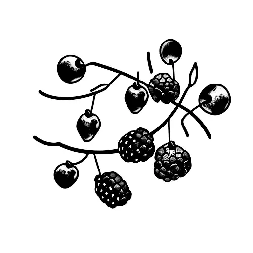 raspberries and blueberries on branches tattoo design idea