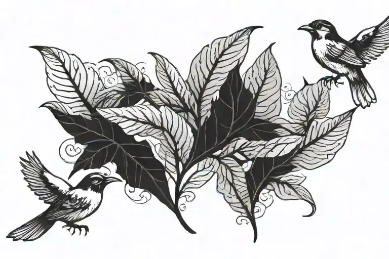 Roman leaf and two birds tattoo design idea