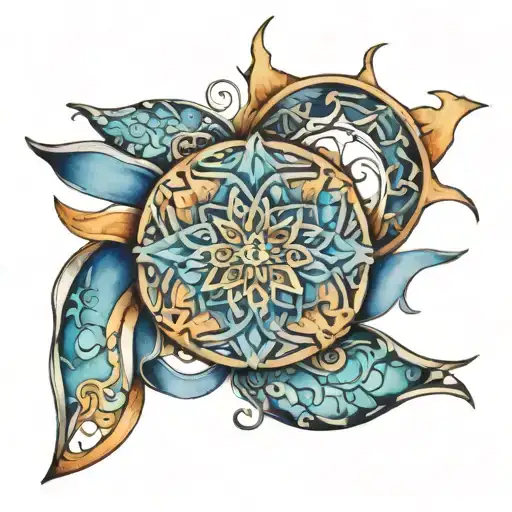 ribbon outline with mandala pattern mixed light blue watercolor behind no frame masculine prostate cancer tattoo design idea