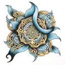 ribbon outline with mandala pattern mixed light blue watercolor behind no frame masculine prostate cancer tattoo design idea