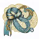 ribbon outline with mandala pattern mixed light blue watercolor behind no frame masculine prostate cancer tattoo design idea
