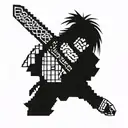 A cyberpunk-inspired samurai warrior with a pixelated sword tattoo design idea