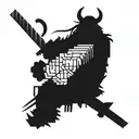 A cyberpunk-inspired samurai warrior with a pixelated sword tattoo design idea