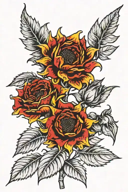 3 Sunflowers - 1 red and 2 yellow rose tattoo design idea