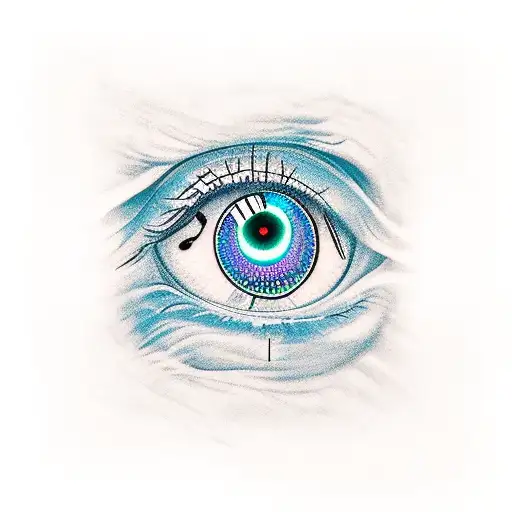 coloured evil eye 🧿 with letter A inside tattoo design idea