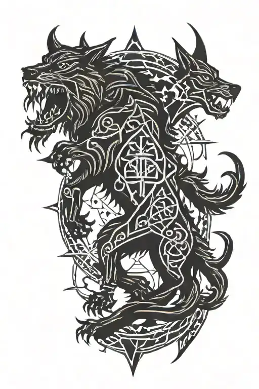 Fenrir chained chaos star tattoo design idea