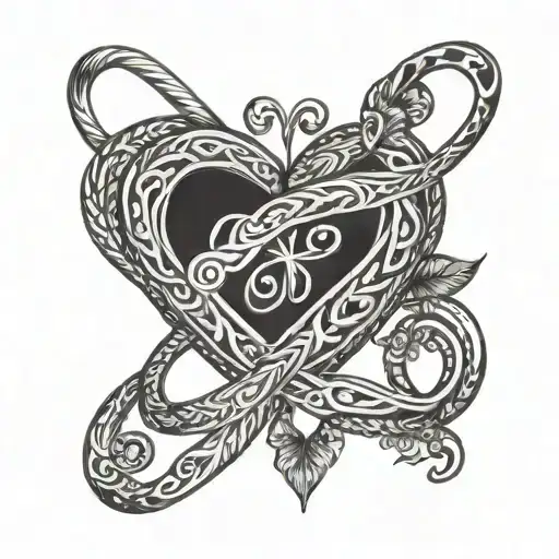 infinity symbol with a heart and the names Hazel Harper Ryker woven into the infinity symbol tattoo design idea