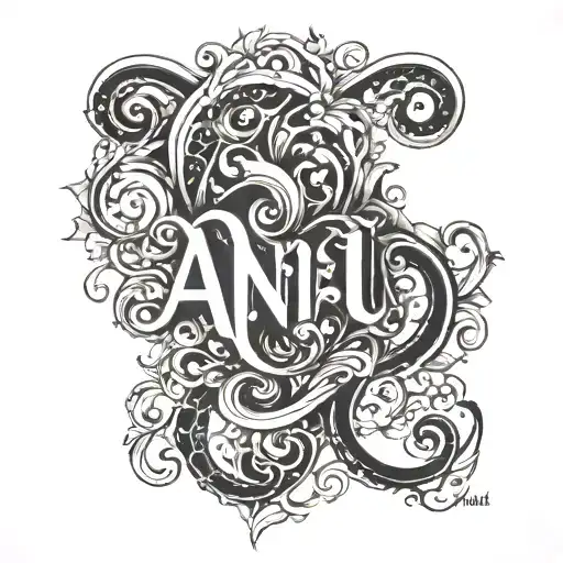 arm tattoo with written my gf name 'anu' tattoo design idea