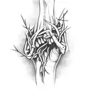 decaying Skeleton hand wrapped in thorns and vines tattoo design idea