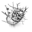 decaying Skeleton hand wrapped in thorns and vines tattoo design idea