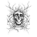 decaying Skeleton arm and hand, wrapped in thorns and vines, moths on top tattoo design idea