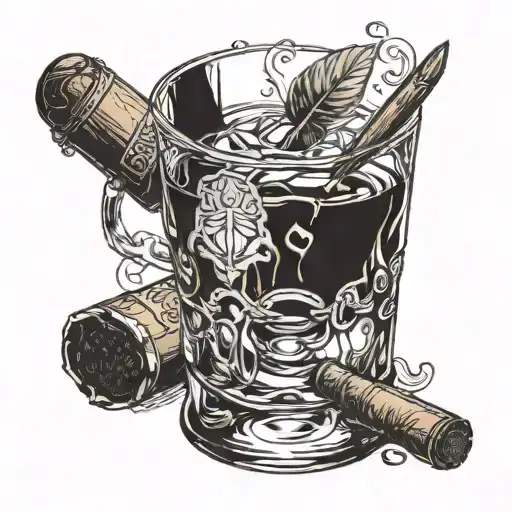 whiskey glass and cigar  tattoo design idea
