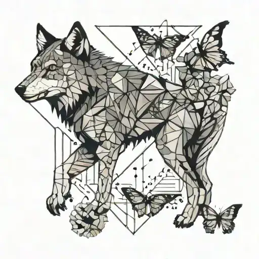 Wolf and butterfly emerging tattoo design idea