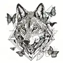 Wolf and butterfly emerging tattoo design idea
