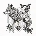 Wolf and butterfly emerging tattoo design idea