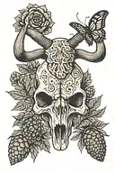 berrys, morel mushroom, longhorn skull, pine cones tattoo design idea