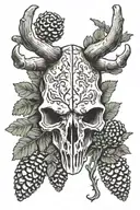 berrys, morel mushroom, longhorn skull, pine cones tattoo design idea
