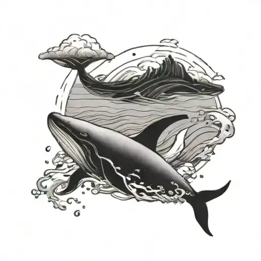 Sea with whale in rainy weather  tattoo design idea