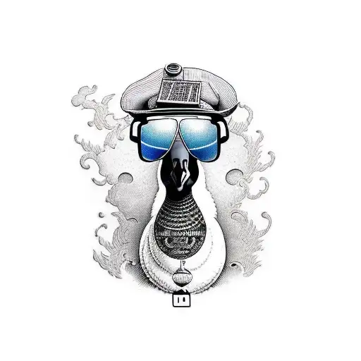 goose with sunglasses playing music in boiler room club tattoo design idea