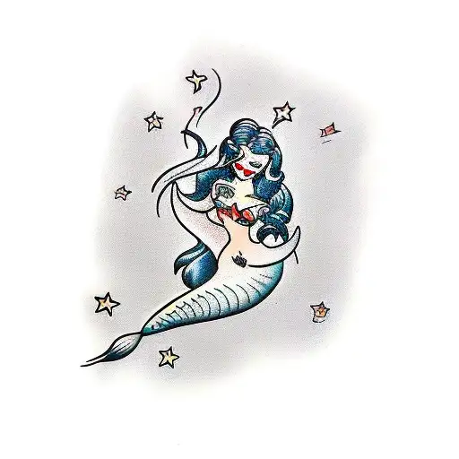 Traditional "Reverse Mermaid" Tattoo Idea BlackInk AI