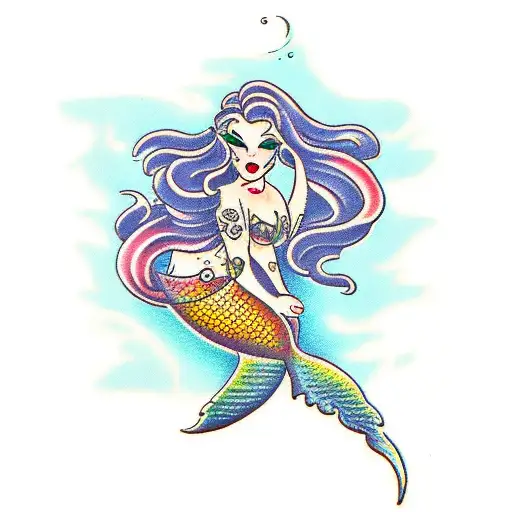 Traditional "Reverse Mermaid" Tattoo Idea BlackInk AI