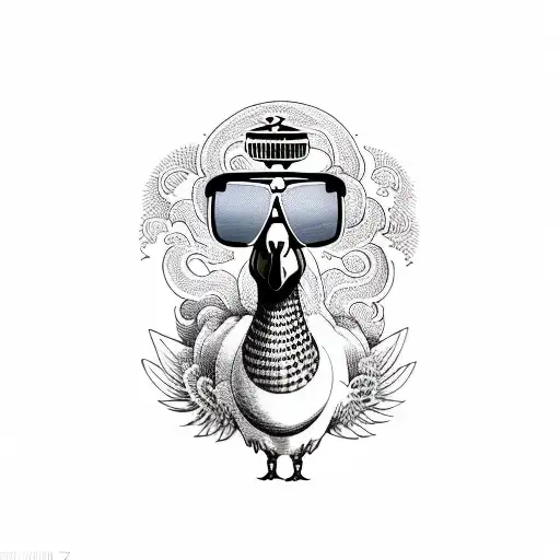 goose with sunglasses playing music in boiler room club tattoo design idea