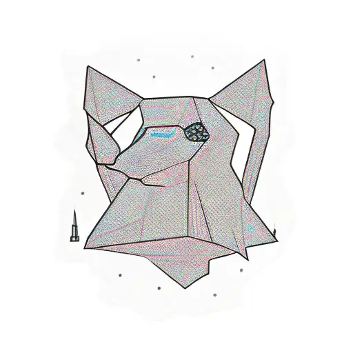 A geometric dog silhouette surrounded by smoke and Berlin landmarks tattoo design idea