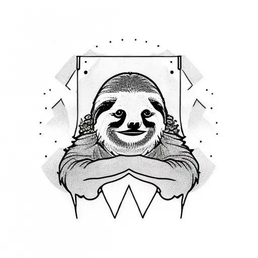 A sloth Remixing music in front of dj table tattoo design idea
