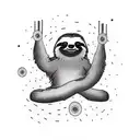 A sloth Remixing music in front of dj table tattoo design idea