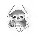 A sloth Remixing music in front of dj table tattoo design idea
